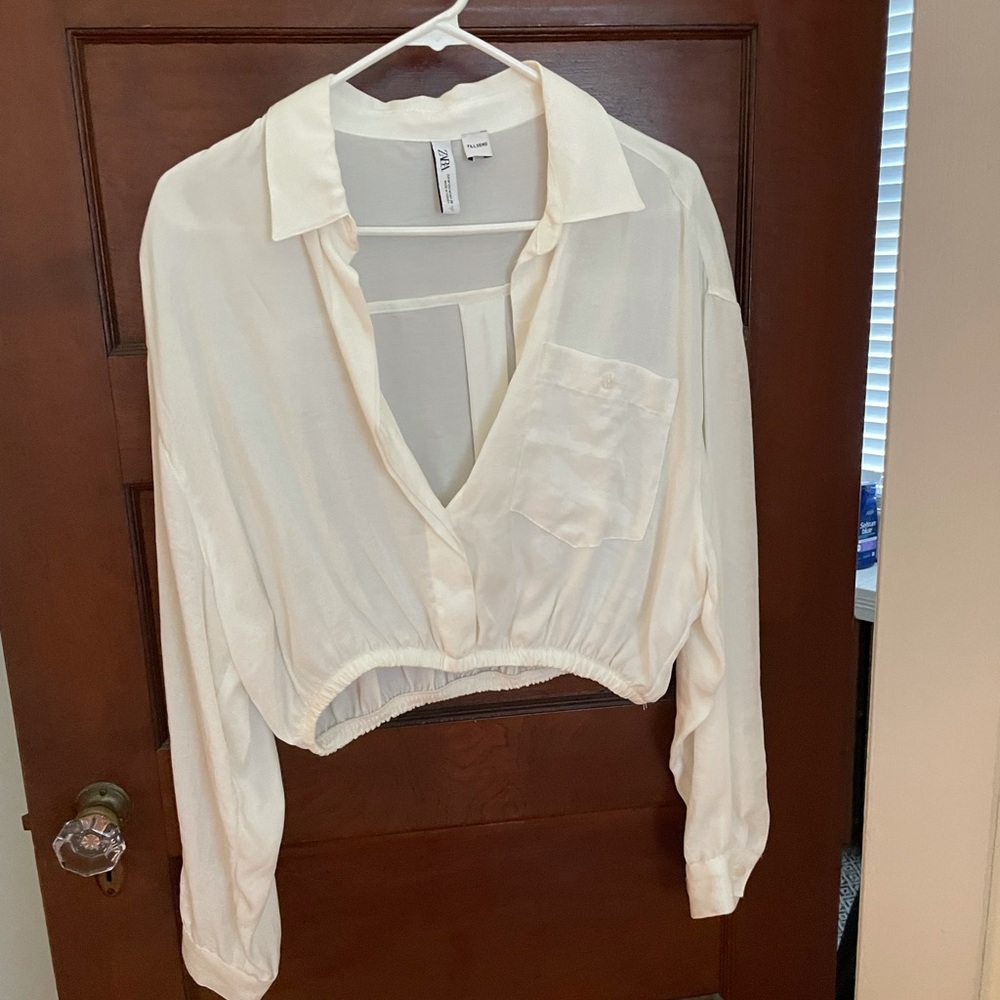 Zara cropped button up blouse